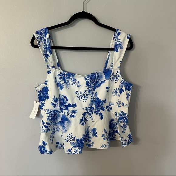 Maeve by Anthropologie Women’s Square Neck Peplum Floral Blue Tank Top Sz XL NWT - Picture 2 of 10